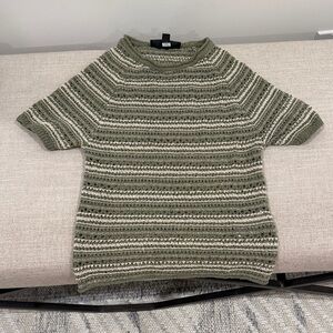 Zara Olive and Cream Striped Crewneck Sweater